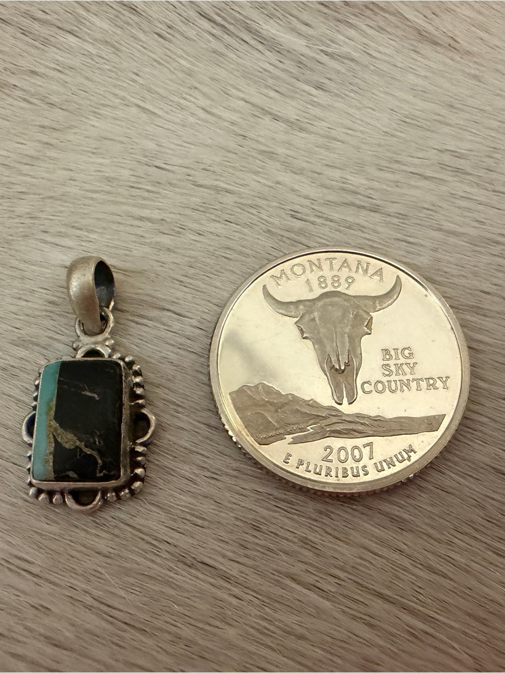 ❤️ Black Jack Turquoise Rectangular Pendant Navajo Style Sterling Unisex .87”L - Picture 5 of 15